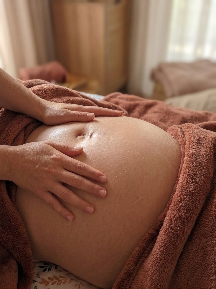Huile de massage et lin pour massage prénatal