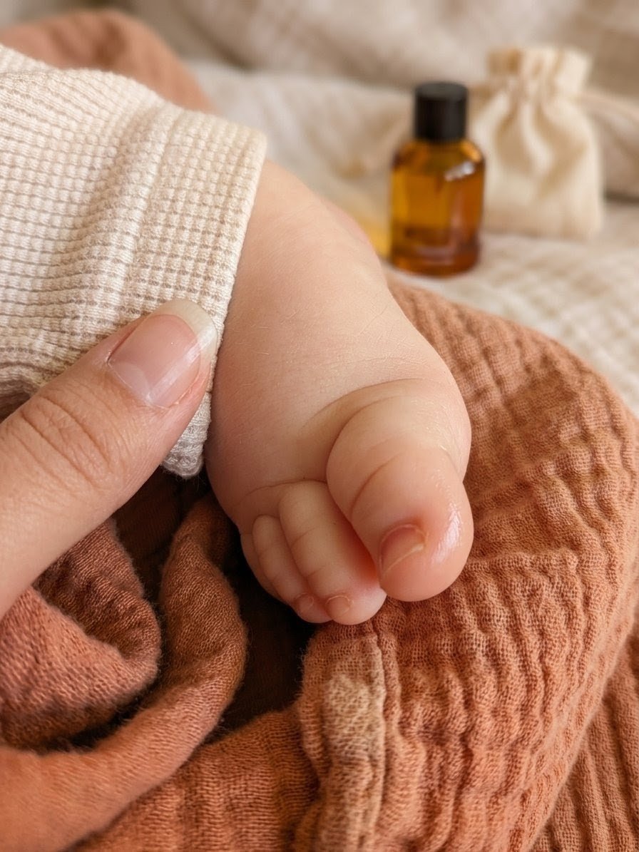 Pouce massant le pied d’un nouveau-né